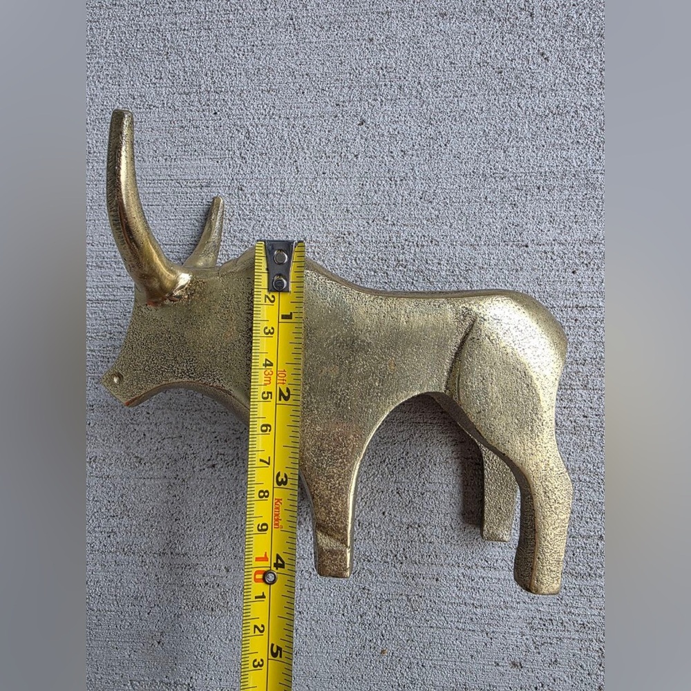 Vintage Mid Century Modern Solid Brass Bull Figurine 6”Abstract Animal Sculpture - Picture 8 of 8